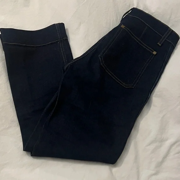 KHAITE Raquel Dark Patch Pocket Blue Flare Crop Jeans 25 - Picture 10 of 11